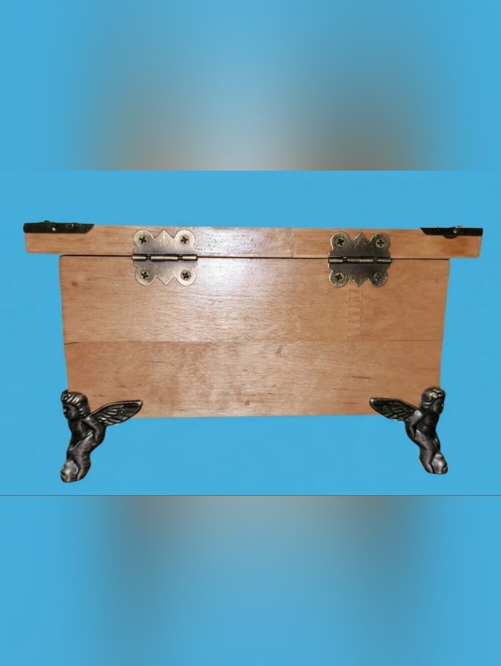 Handmade Wooden Trinket or Vanity Box with Decorative Metal Angel Feet - Brown - Picture 3 of 4